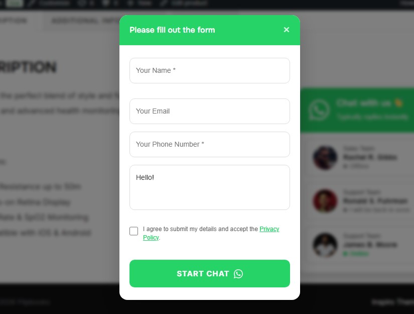 WhatsApp Widget Interface